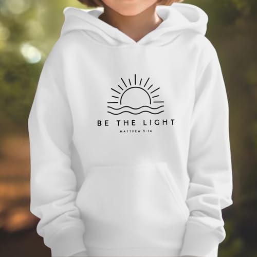 Christian Hoodie for Girls - Be The Light Sweatshirt, White, 11-12 Years