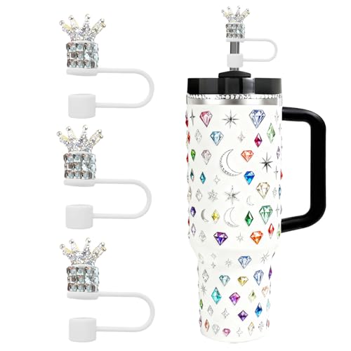 Diamond Rhinestone Straw Topper Set for Stanley Cup - White Crown