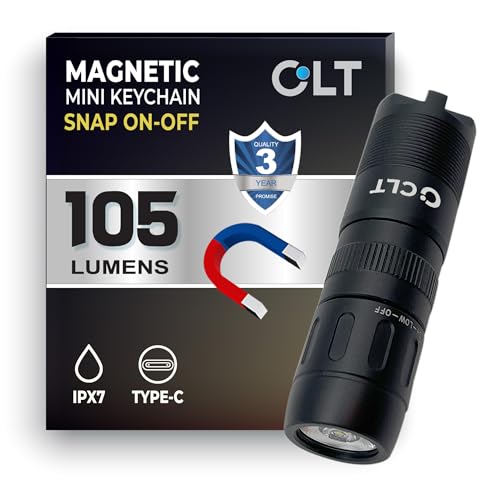 CLT Mini EDC Rechargeable Flashlight Magnetic Keychain, Snap on/off, 105 Lumen, Portable and Compact LED Keychain Flashlights - Durable Built-in Battery Ideal for Everyday Carry - Black