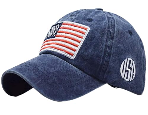 American Flag Embroidery Baseball Cap - Adjustable Navy Medium