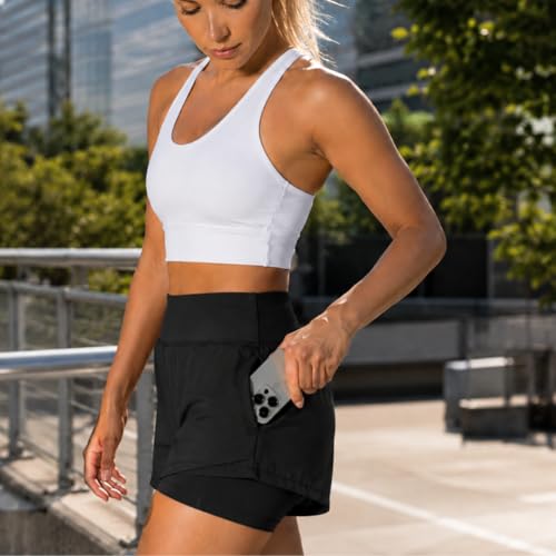 Spyder Women’s 2-in-1 Running Shorts X-Large Black – Quick-Dry Stretch, with Compression Liner & Pockets