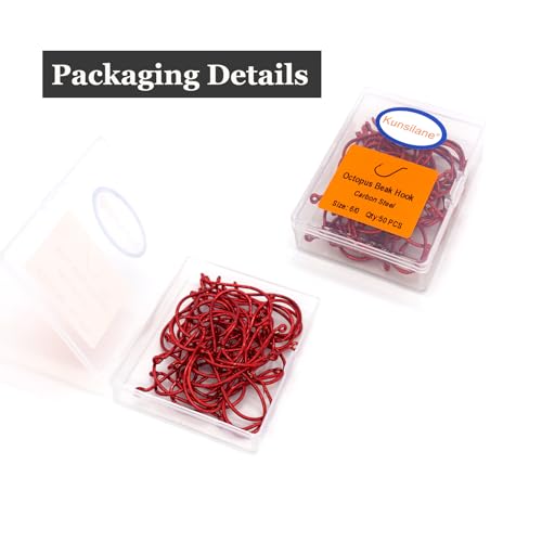 Octopus Beak Fishing Hooks - High Carbon Steel Circle Hooks - Red, 5/0, 50-Pack