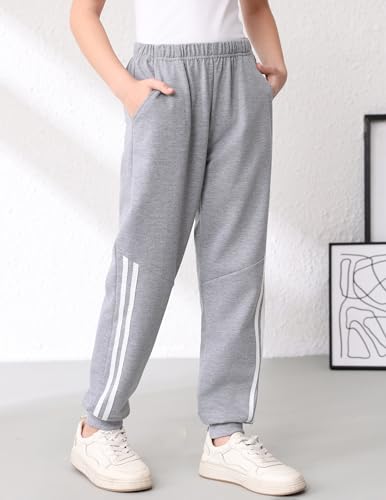 EDFTM Girls 3 Pack Sweatpants with Pockets, Elastic Waist Joggers, 5-6 Years Navy/Gray/Black