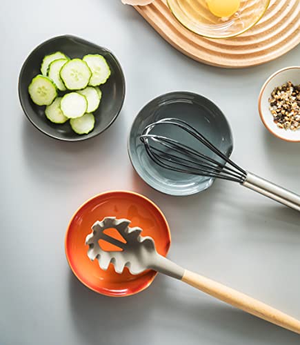 5-Inch Ceramic Spoon Rest for Stove Top - Gray Kitchen Utensil Holder