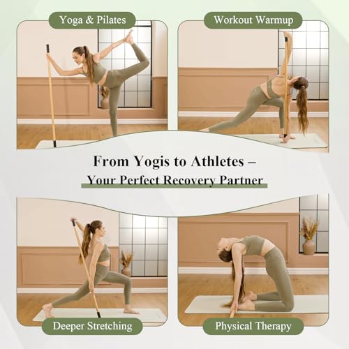 Yoga Stick for Stretching - 5ft Bamboo Exercise Bar with Non-Slip Grip - Natural Bamboo