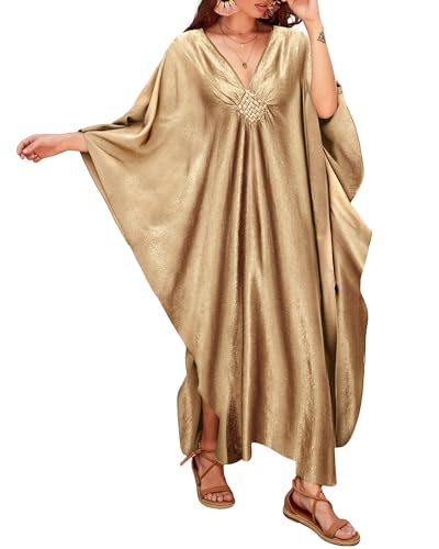 Bsubseach Women Kaftan Dress Plus Size Swimsuit Cover Up A-Champagne