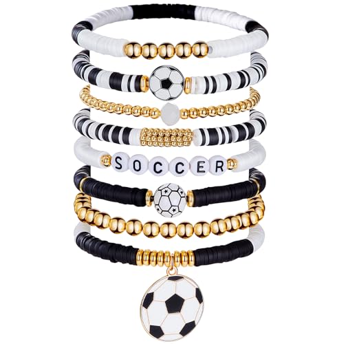 Stackable Heishi Clay Beaded Sports Bracelets - Soccer - 8 Pack