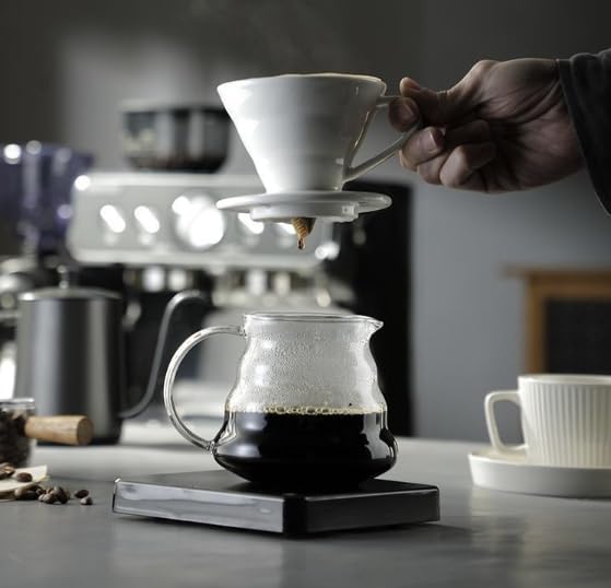 Large Ceramic Coffee Dripper, Size 02(1-4 Cups), White, with Free Coffee Scoop, V60 Coffee Dripper