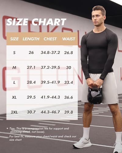 Compression Shirt for Men - Long Sleeve Athletic Base Layer - Large Black