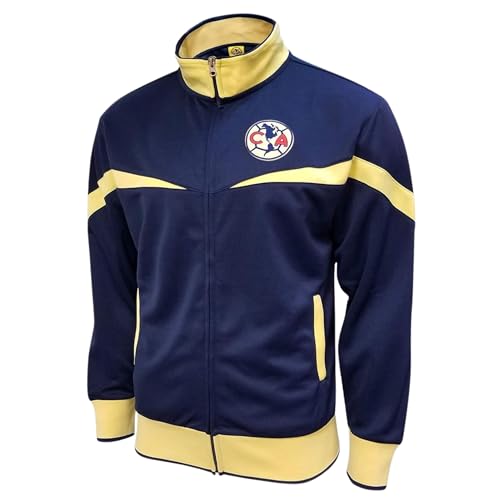 Club America Soccer Track Jacket - Unisex Adult - Navy Yellow Stripe, Large