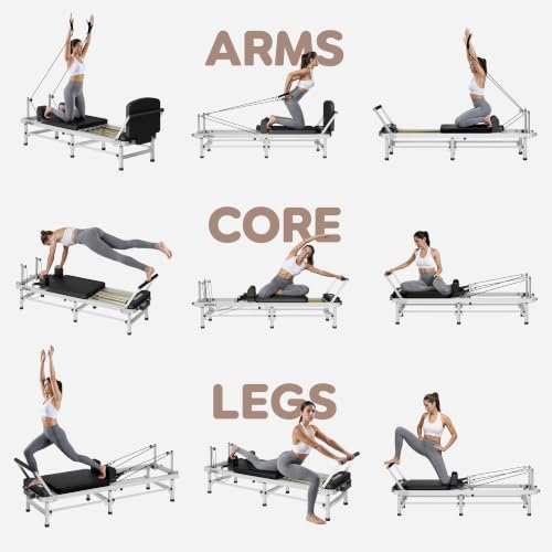 91'' Foldable Pilates Reformer Machine - White, 3 in 1 with High & Low Mode