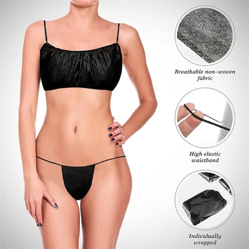 Black Disposable Bra and Underwear Set for Spa - 50 Pairs (100 Pcs)