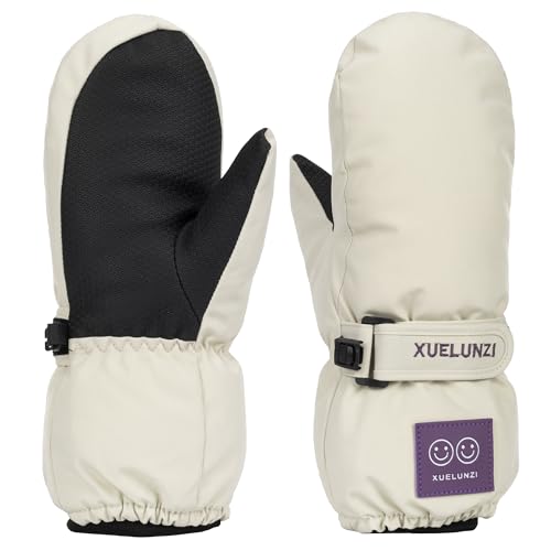 Kids Ski Mittens - Windproof Warm Fleece Lined Gloves - Beige