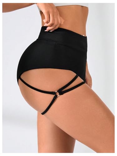 OYOANGLE Women's Strappy Booty Rave Shorts Cut Out Cheeky Garter