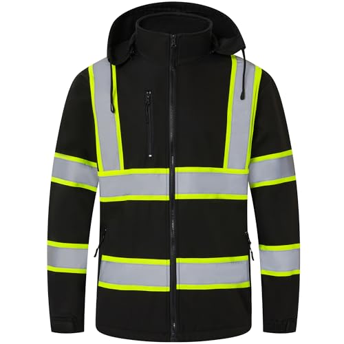 Reflective Safety Jacket for Men Women Hi Vis Waterproof Fleece Hoodie High Visibility Winter Rain Coat Meet ANSI Class 2