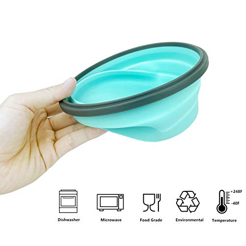 CCyanzi Blue 1200ml Collapsible Camping Bowl with Lid + Foldable Stainless Steel Fork & Spoon