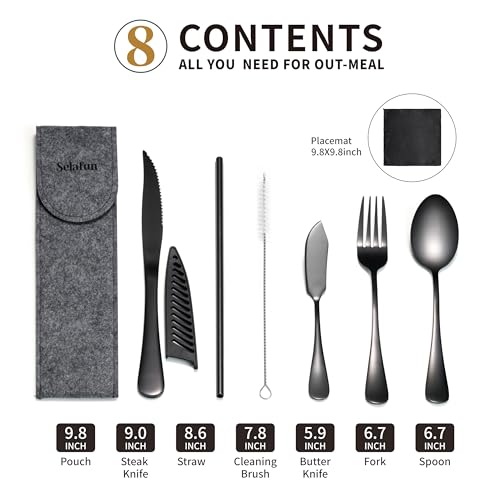 Portable Camping Cutlery Set - Eco-Friendly Silverware with Case - Black