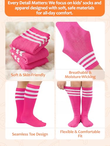 Knee High Soccer Socks for Kids - Rose Pink & White, 3-6 Years