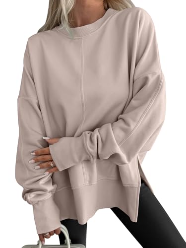 ANRABESS Women's Oversized Sweatshirt with Thumbholes - Fall Outfit, Medium Light Khaki