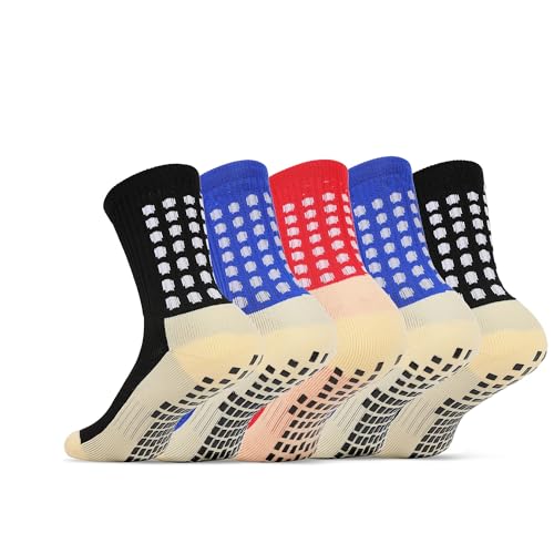 Grip Soccer Socks for Kids - 5 Pcs in Black, Blue & Red