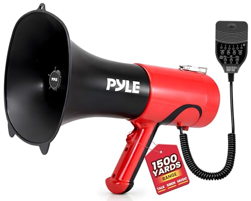 Portable Megaphone Bullhorn - Bluetooth Speaker with Voice Changer, 1500 Yard Range - Red & Black