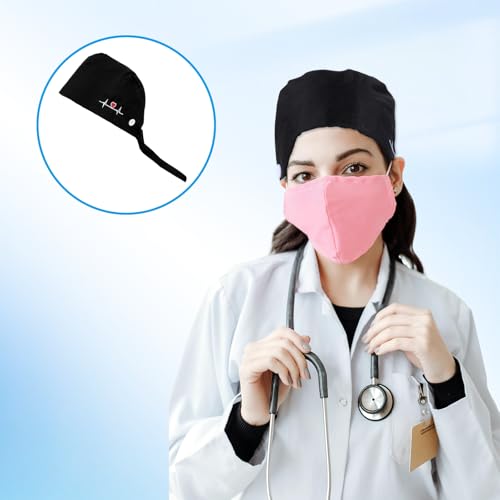 Adjustable Nurse Cap with Button & Sweatband - Black