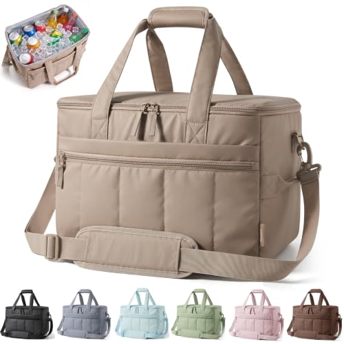 TOURIT Brown Puffer Cooler Bag 48 Cans / 32L Waterproof Beach Picnic