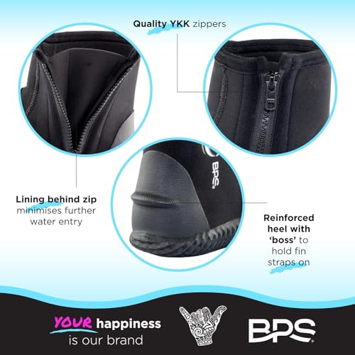 BPS 3mm Neoprene Dive Boots with Anti-Slip Hard Sole - Unisex Water Shoes for Snorkeling & Diving (Size 11, 3mm Thickness)