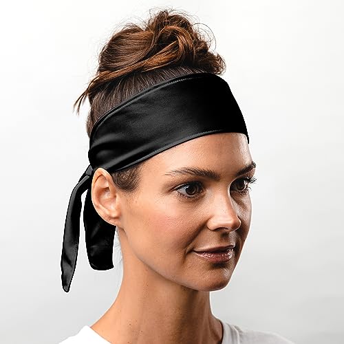 Moisture-Wicking Tie Headband - Black Sweatband for Sports