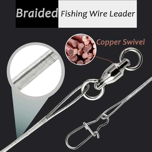 AMYSPORTS 20pcs Stainless Steel Saltwater Fishing Leaders 11.8in 50lb Heavy Wire