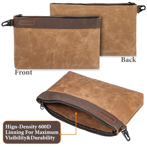 Waxed Canvas Tool Pouches 4 Pack ? 13-Inch Heavy-Duty Zipper Tool Bags Set, Waterproof Utility Storage Pouches for Tools, Cables, Gear & Supplies ? Rugged Tool Organizer Bags