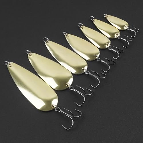 Gold Metal Fishing Spoons Lures Kit - 5pcs, 1/8oz for Trout, Bass & Pike