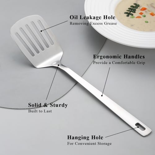 Kyraton Stainless Steel Spatulas Set, Silver Slotted Turner, Solid
