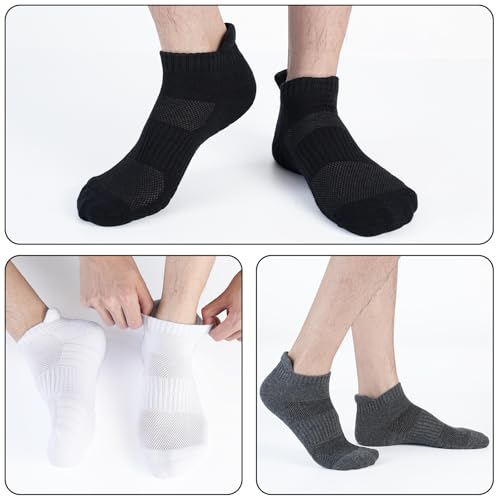 Monxiery Mens Cotton Cushioned Ankle Socks, Athletic Performance