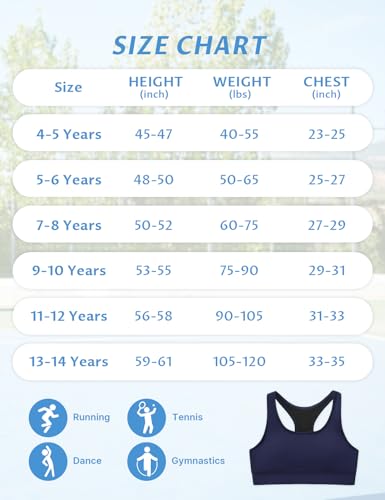 Dovio Girls Navy Sports Bra 7-8 Years Fully Lined with 10+ Pads, Activewear