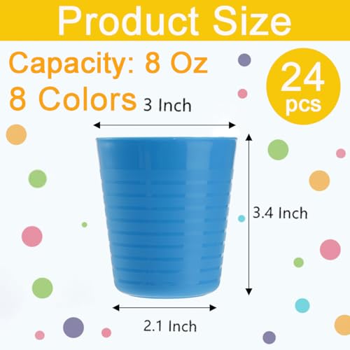 Frcctre 24 Pack Kids Plastic Cups, 8 Oz Unbreakable Reusable Tumblers BPA-Free