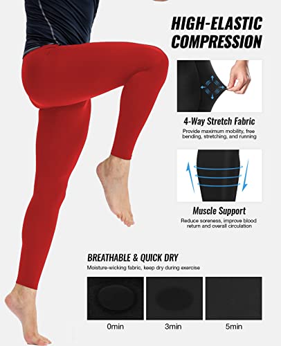 Men's Compression Pants - Athletic Leggings Tights, Small Red