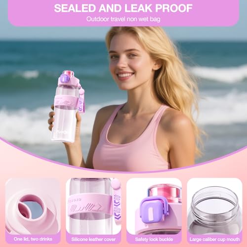 YuvQng 27 oz Sports Water Bottle with Dual-Lid Pink, Leakproof BPA Free