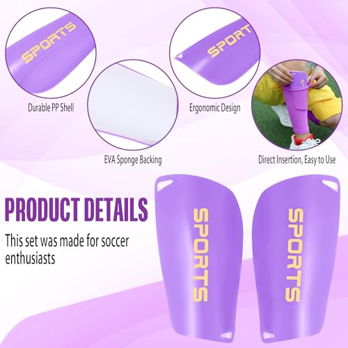 Syhood Kids Soccer Shin Guards and Sock Sleeves (Medium, Purple) - Complete Protective Set