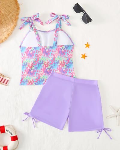 Girls Tie-Strap Tankini Swimsuit with Drawstring - 13-14 Years Purple