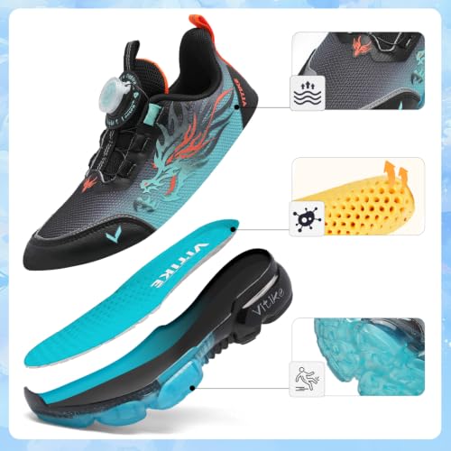 JMFCHI Sports Boys Girls Sneakers 2.5 Little Kid Blue Black-8202 Running Tennis Shoes