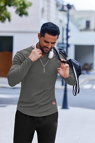 Men's Long Sleeve V-Neck Slim Fit Ribbed T-Shirt - Dark Grey, XX-Large