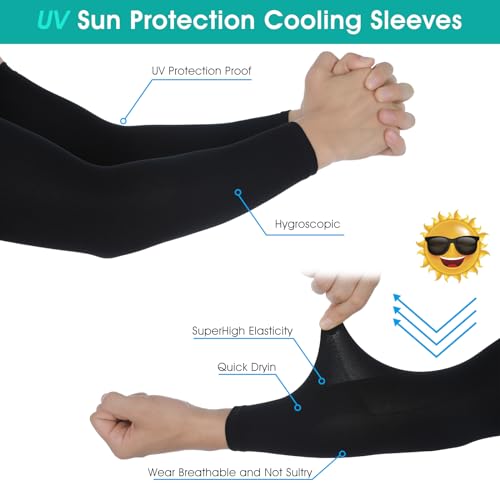 Kids Arm Sleeves UV Sun Protection - 2 Pairs Black