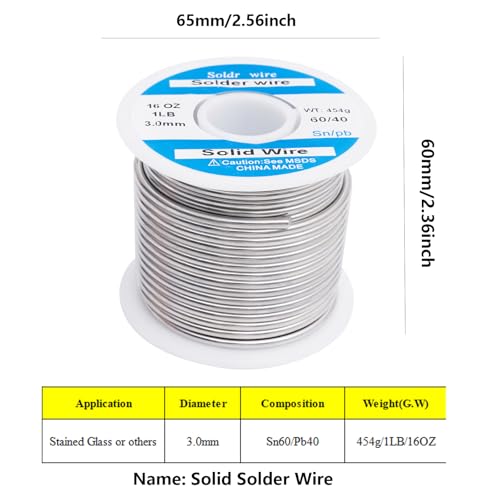 60/40 3mm Solder Wire Solid Core 454g/1LB for Stained Glass