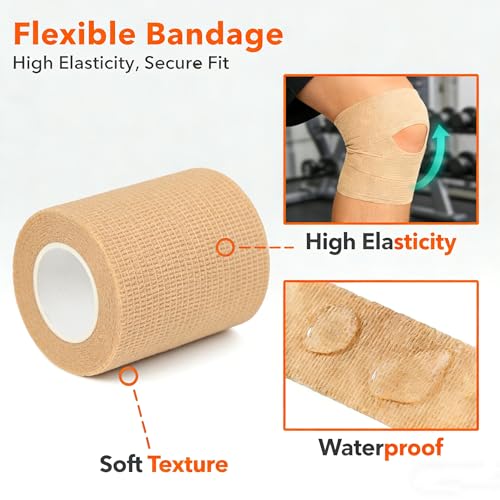 Cohesive Sports Tape - 12 Pack Self-Adhesive 2 Inch x 5 Yards Skin Color