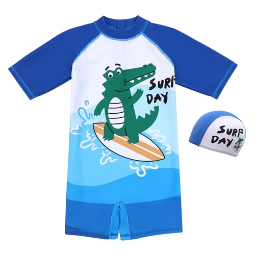 Toddler Boys One Piece Swimsuit - Blue Crocodile, UPF 50+
