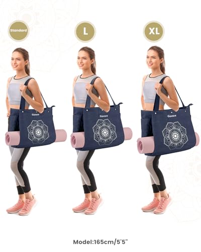 Yoga Mat Bag for Women - Canvas Tote with Bottle Holder - Blue