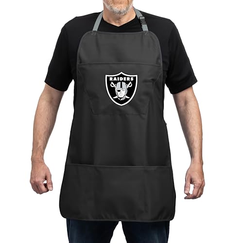 NFL Las Vegas Raiders Cooking Apron - Black, Adjustable Straps & Pockets