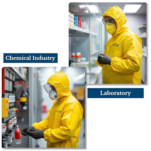 Yellow Coverall Chemical Suit With Reusable Acid Resistant Gloves And Plastic Waterproof Shoe Cover