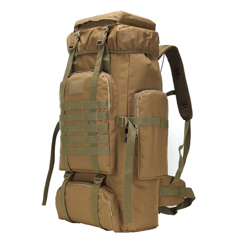 70L Khaki Hiking Backpack with Molle System, 3-Day Assault Pack for Men